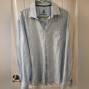 Johnnie-O Prep-formance Blue White Striped Button Down Shirt Size L